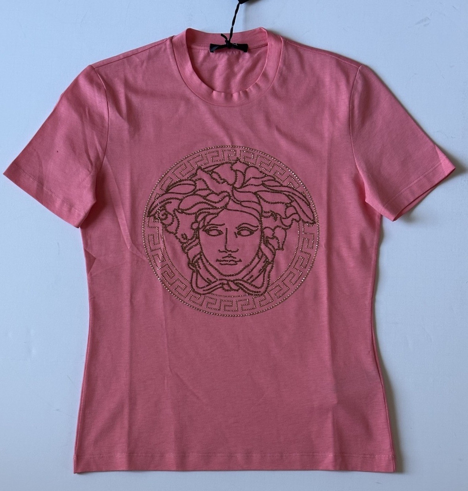 Versace Medusa Rhinestone Pink Cotton Jersey T-Shirt 10 Us (46) 1010069 Nwt $750